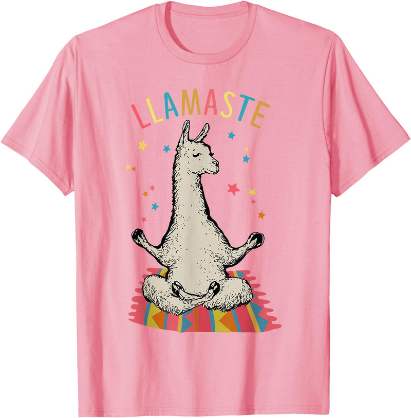 Funny Llama Yoga T-Shirt Llama Llamaste T-Shirt - Pink