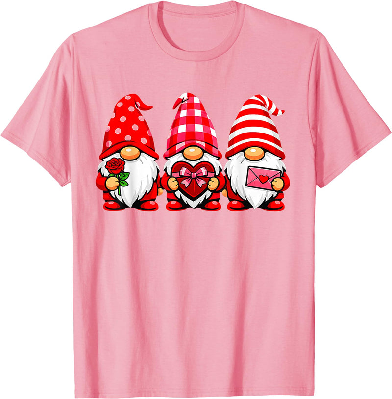 Three Gnome Crew Family Outfit Gnomes Love Valentine's Day Buffalo Leopard Heart Women Men T-Shirt - Pink