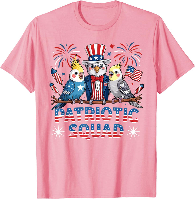 Cockatiel Parakeet Bird 4th Of July Bird Lover Patriotic Cockatiel Parakeet Bird Birdwatching 4th of July T-Shirt - Pink