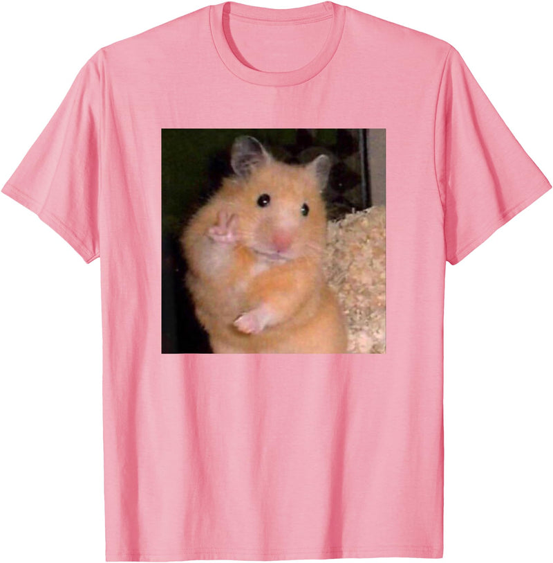Hamster Meme Peace Sign Funny Pet Owner Trendy T-Shirt - Pink