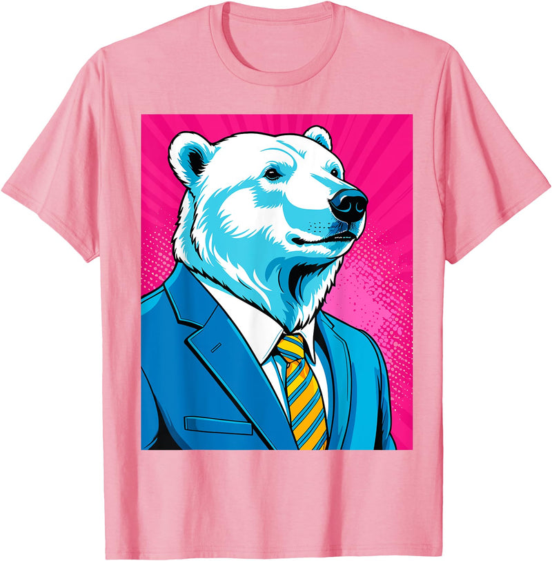Pop Art Graphic Designs Co. Pop Art Polar Bear in Business Suit T-Shirt - Pink