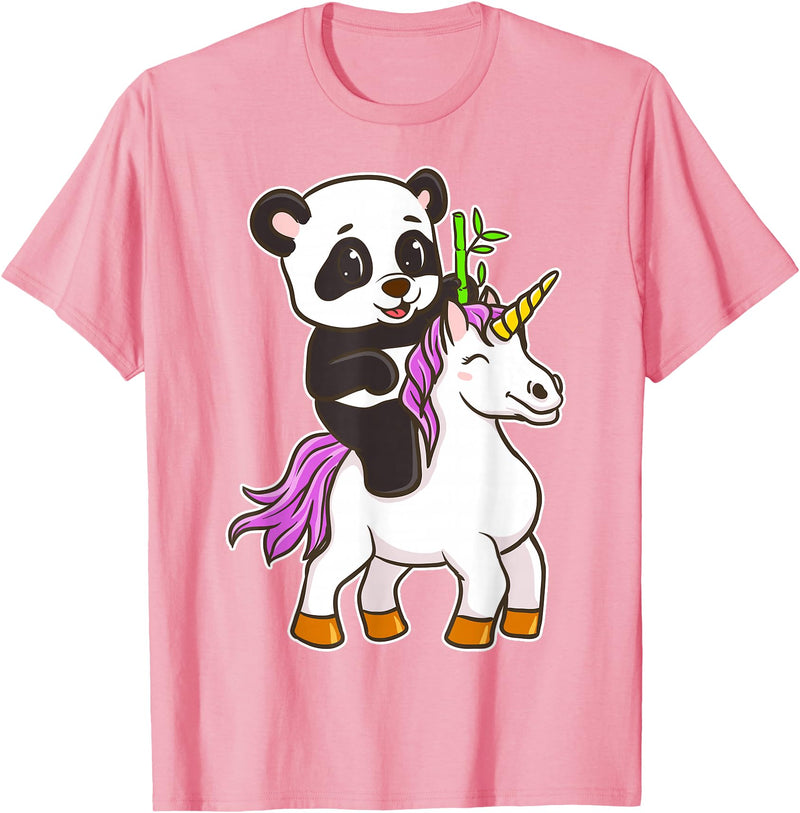 Panda Bear Unicorns Boys Girls Kids Panda Riding Unicorn Cute Magical Animals T-Shirt - Pink