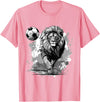 Passion For Sports Style Lion Playing Soccer Sports Team Animal T-Shirt - Pink
