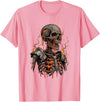 Molten Skull Fire Horror Skeleton Art Designs Spooky Halloween Skull Skeleton Fire Dark Fantasy T-Shirt - Pink