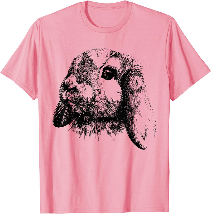 Rabbit Bunny Realistic Drawing , Graphic Lop Eared Bunny T-Shirt in Pink
