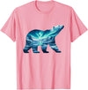 Arctic Wildlife Aurora Borealis Polar Bear Nature Northern Lights Polar Bear Arctic Landscape T-Shirt - Pink