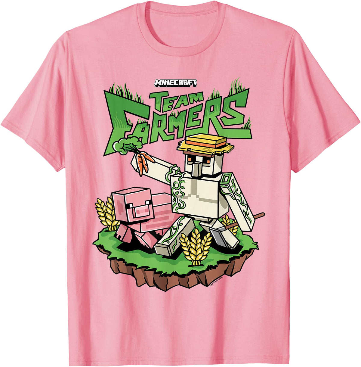 Minecraft Team Farmers Iron Golem & Pig Grow Wheat & Carrot T-Shirt - Pink