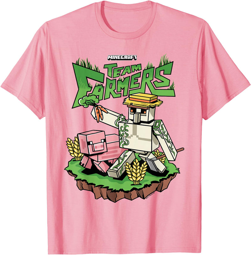 Minecraft Team Farmers Iron Golem & Pig Grow Wheat & Carrot T-Shirt - Pink