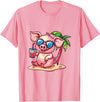 Animal Party Summer Vacay Mood Party Pig Palm Trees Summer Vacation T-Shirt - Pink