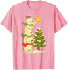 Cute Xmas Bear Cartoon for Kids and Family Cute Polar Bear Stacking Star on Tree Christmas T-Shirt - Pink