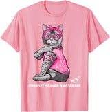 Nad-In October We Wear Pink Funny Cat Pink Ribbon In October We Wear Pink Breast Cancer T-Shirt