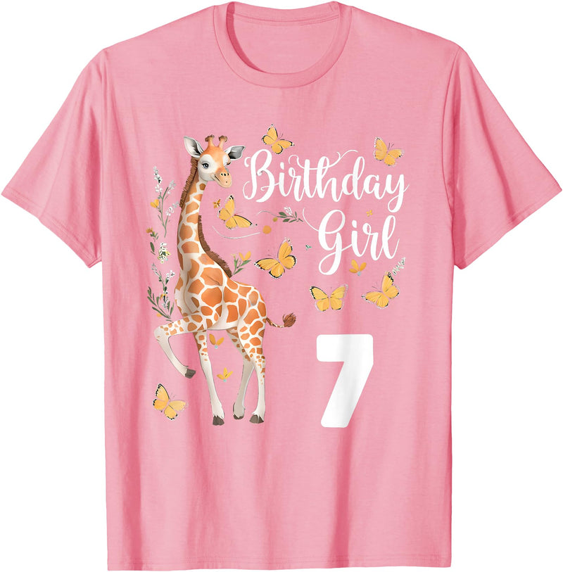 Giraffe Birthday Party by LazyPanda Giraffe 7th Birthday Girl 7 Years Old Giraffe Lover T-Shirt - Pink