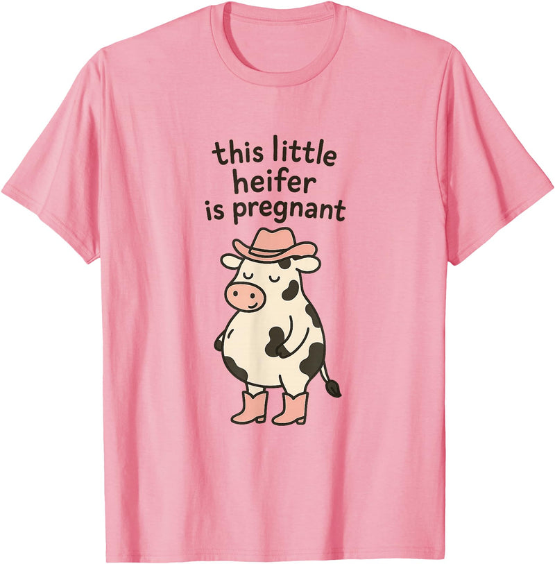 Funny Western Cow Pregnancy Announcement Thanksgiving Pregnancy Announcement Funny Cowgirl Mama to Be T-Shirt - Pink