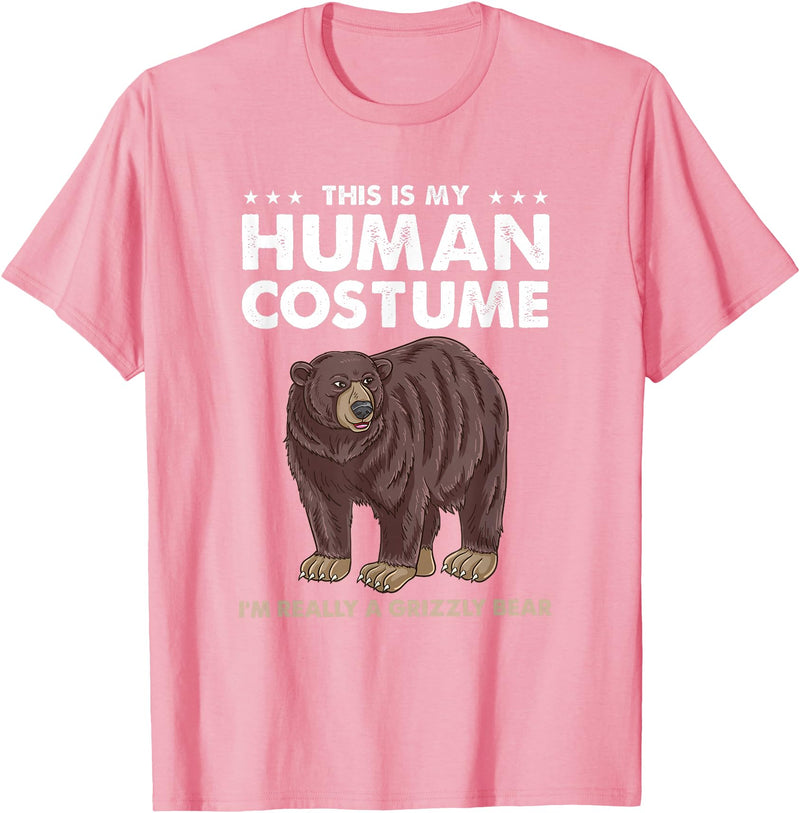 Hiking Lover Design This Is My Human Costume Im Really A Grizzly Bear T-Shirt - Pink