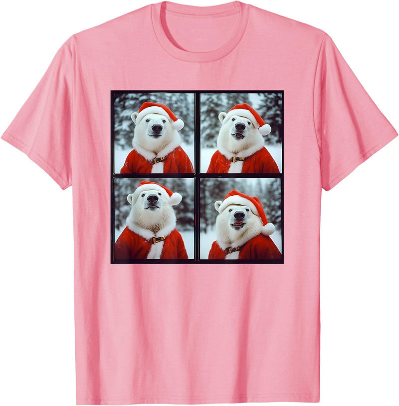 Polar Bears Lover Xmas Photo Booth Men Women Kids Polar Bear Wearing Santa Outfit Winter Christmas T-Shirt - Pink