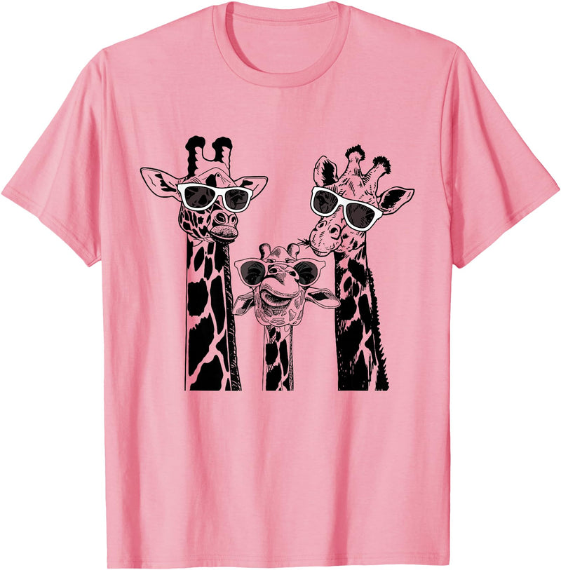 Cool Giraffe Summer Vacation Giraffe Family Matching Summer Sunglasses Vacation Safari T-Shirt - Pink