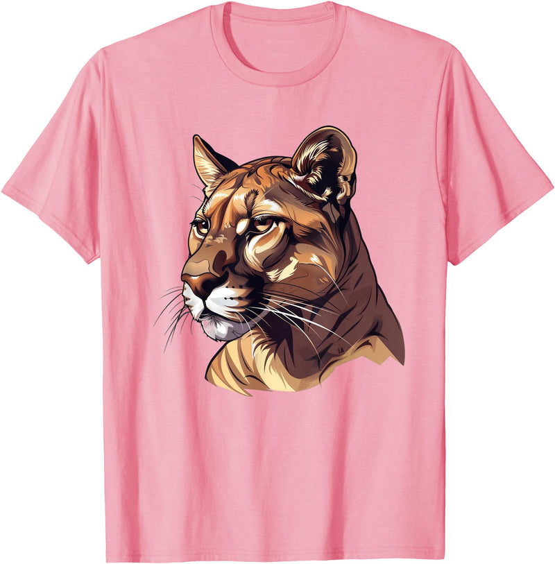 Mountain Lion Cougar Panther Catamount Designs Mountain Lion Caricature T-Shirt - Pink