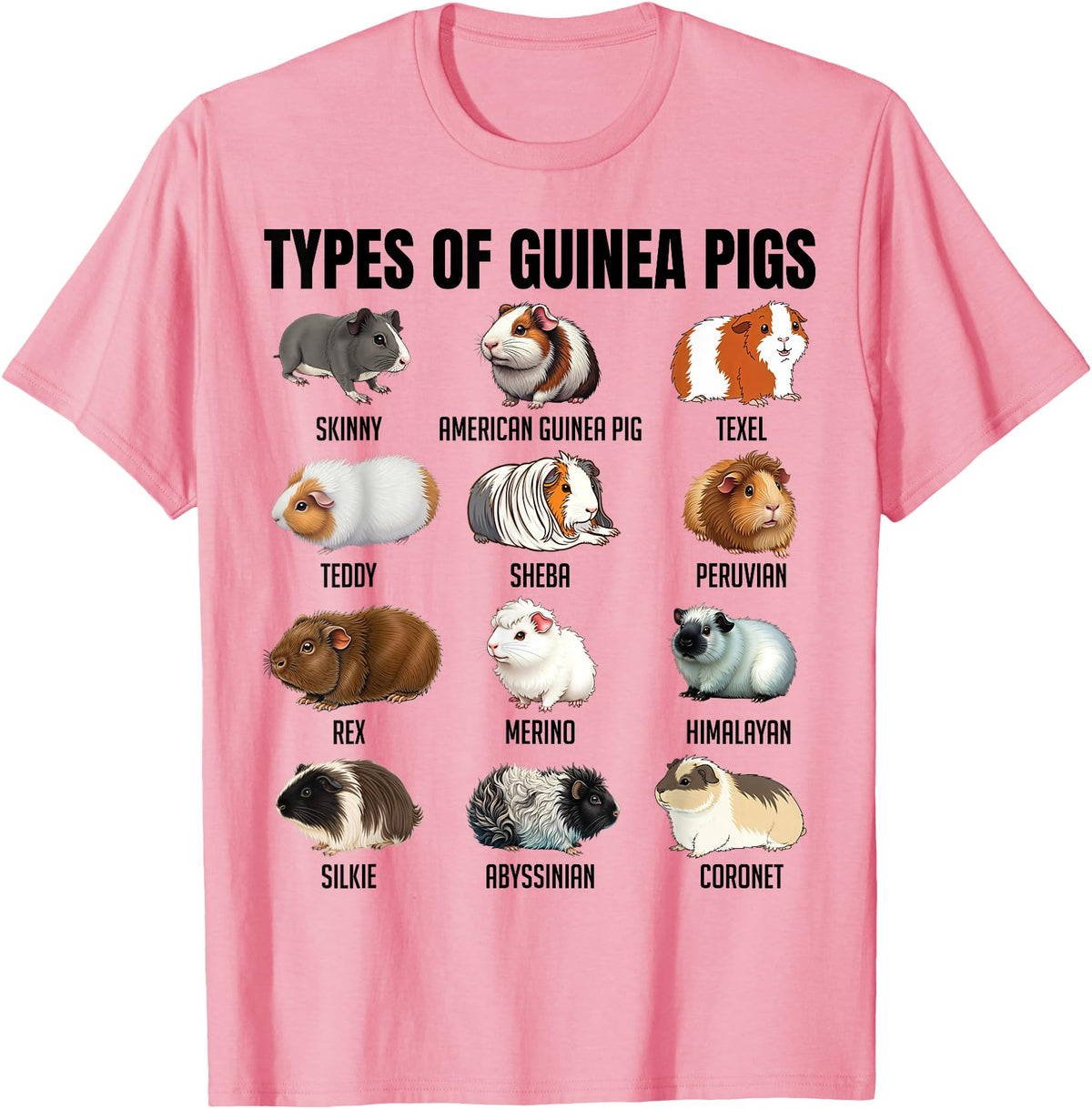 Educational Science Ideas Types of Guinea Pigs Educational Cavy Enthusiast Adults Kids T-Shirt - Pink