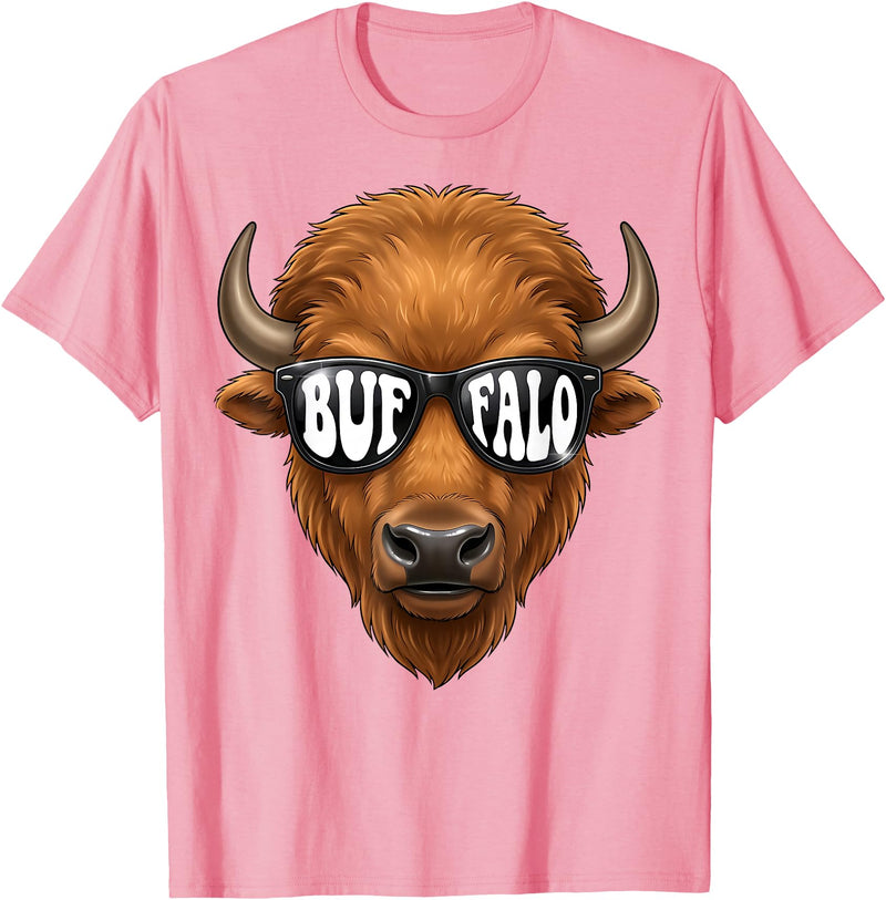 generic Buffalo with Sunglasses Wildlife Graphic for Men Women Kids T-Shirt - Pink