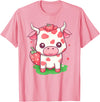 Strawberries Cow Baby Animal Kids Cute Apparel Cow Strawberry Cute Kawaii Pink Pastel Strawberry Milk Farm T-Shirt - Pink