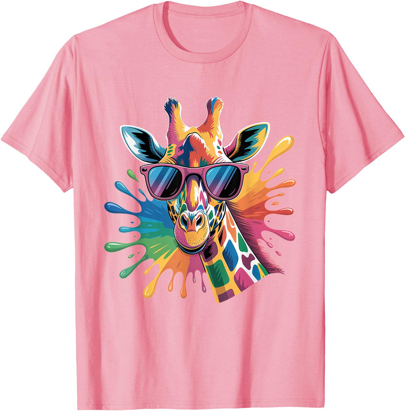 Safari Animal Art Giraffe Sunglasses Funny Giraffe Lover Safari Animal Animal T-Shirt - Pink