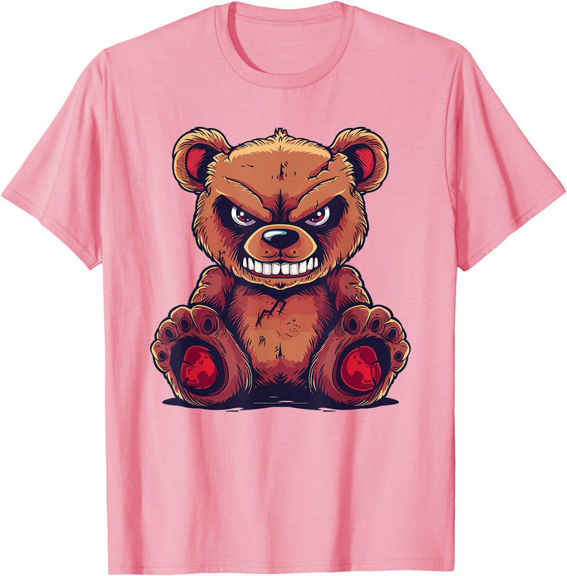 Cartoon Teddy Art I Grumpy Teddy Evil Teddy Bear T-Shirt - Pink
