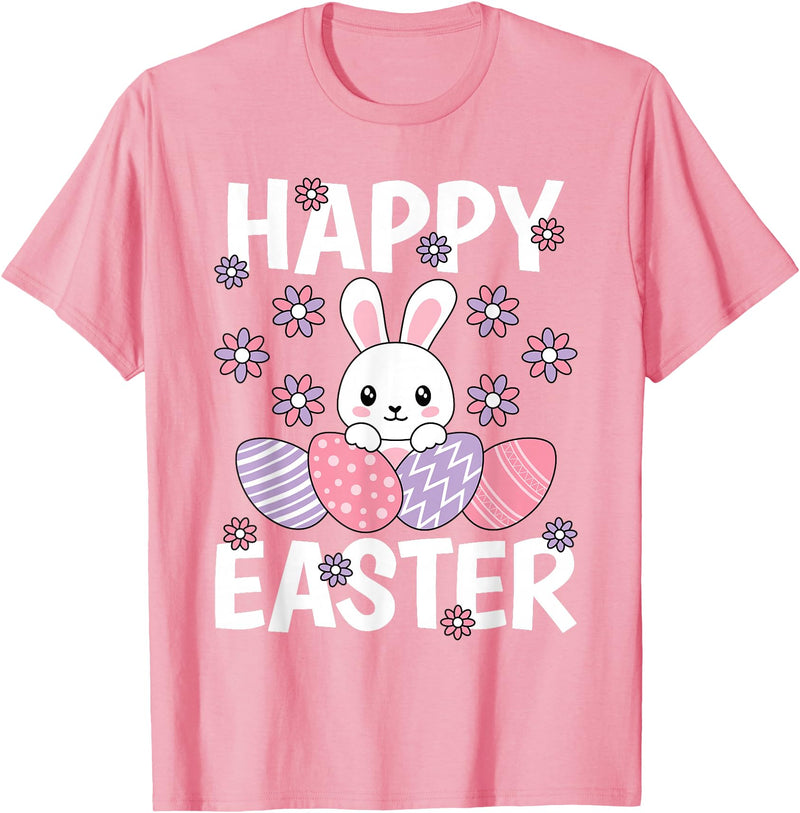 Cute Happy Easter Bunny Rabbit Egg Women Girls Kids T-Shirt in Pink