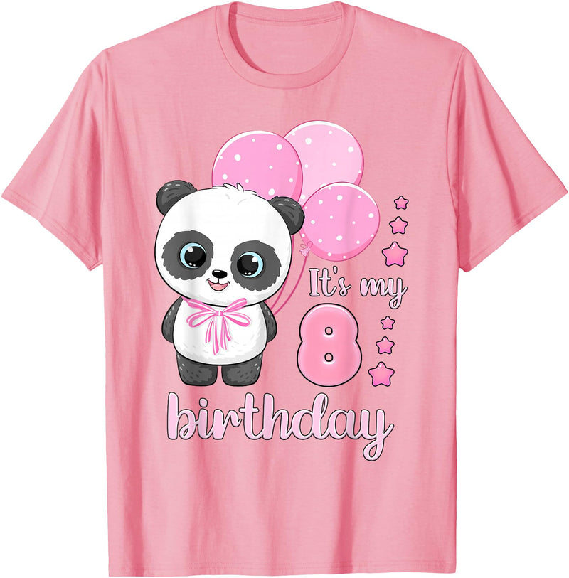 Birthday Gifts for Girls by Content Design Studio Birthday Girl 8 Panda Pink Balloons T-Shirt - Pink
