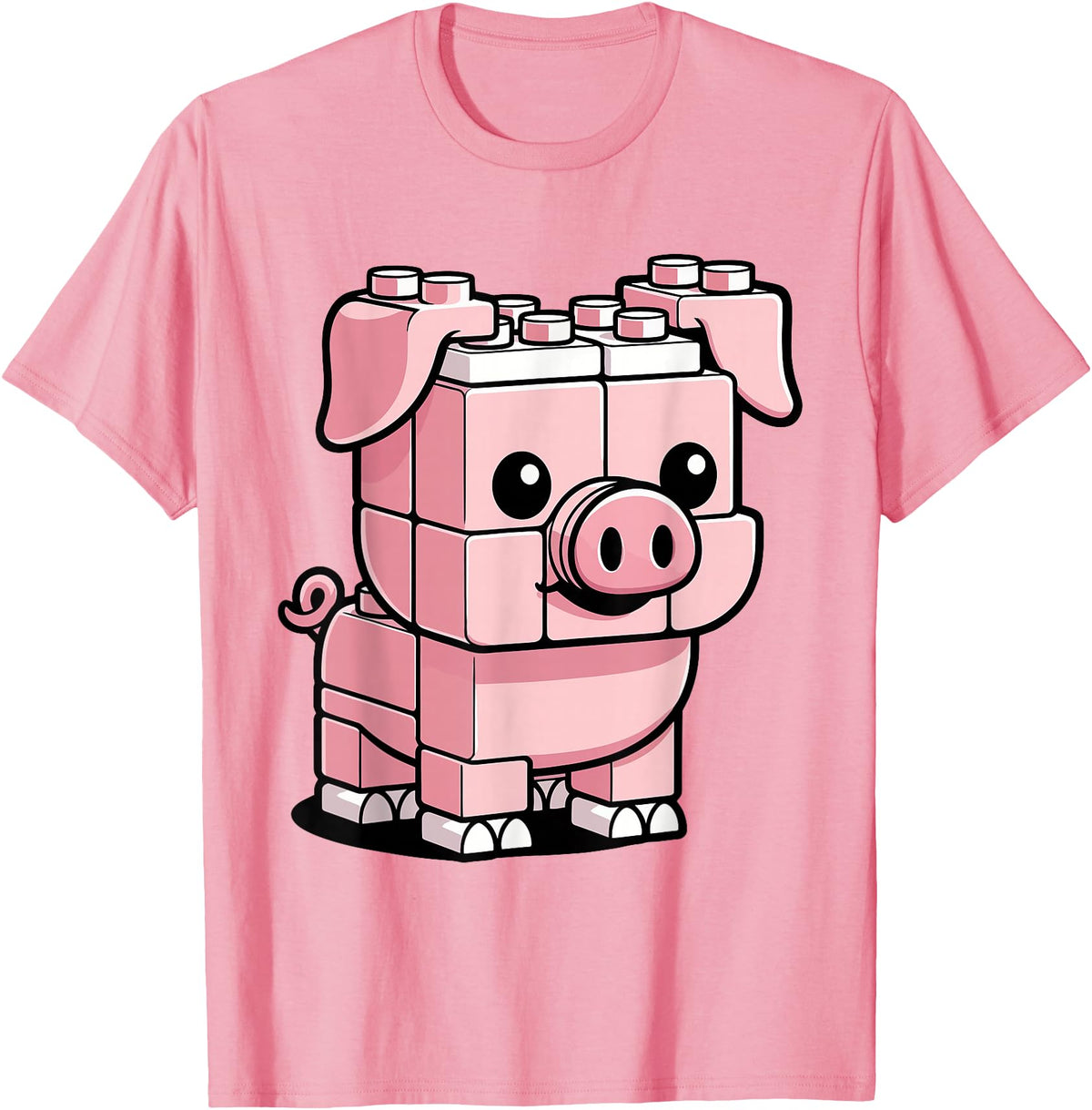 BlockPals DM Funny Pink Brick Pig Building Blocks Farm Animal Character T-Shirt - Pink