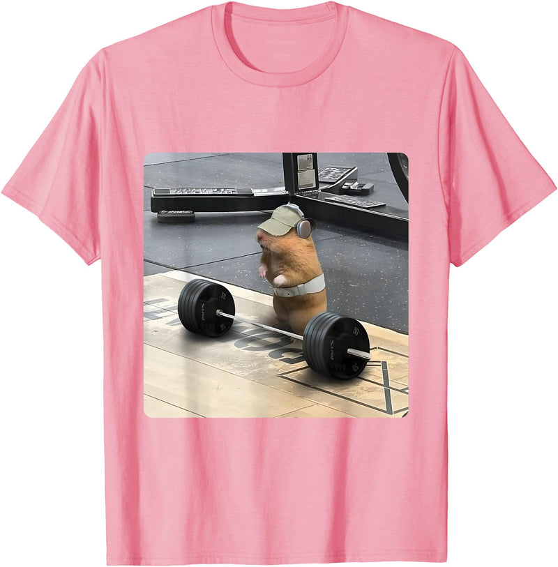 Hamster Deadlift Training Funny Cute Rat Weightlifting Meme T-Shirt - Pink