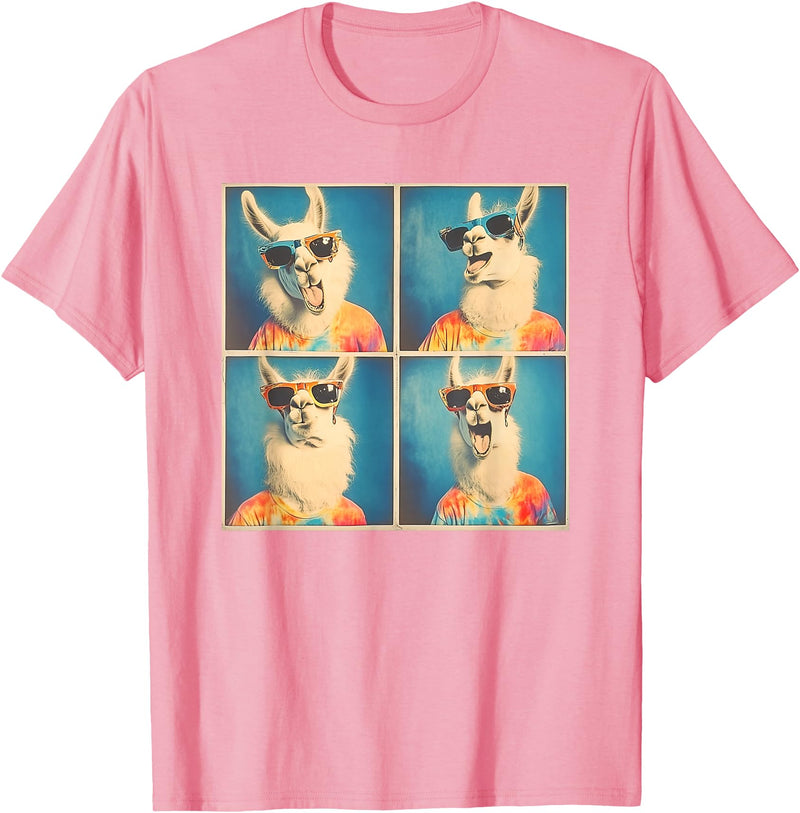 Tie-Dye Animal Groovy Llama Lover Men Women Kids Colorful Hippie Llama Wearing Tie Dye Llama Lovers T-Shirt - Pink