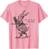 Retro Alice Wonderland White Rabbit I'm Late T-Shirt in Pink