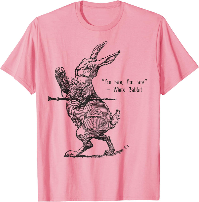 Retro Alice Wonderland White Rabbit I'm Late T-Shirt in Pink