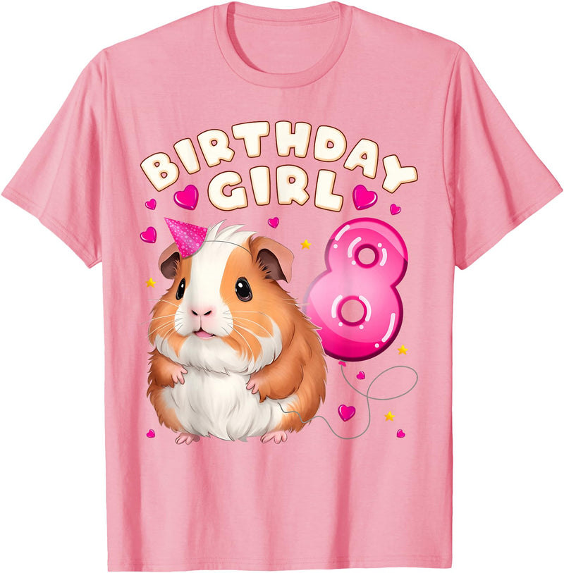 Birthday Girl by Content Design Studio 8th Birthday Girl 8 Years, Guinea Pig T-Shirt - Pink