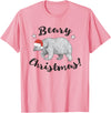 ChescaMade Christmas Apparel Beary Christmas Cute Polar Bear In Santa Hat T-Shirt - Pink
