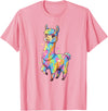 Rainbow Llama Love Pastel Hearts Kawaii Colorful Rainbow Heart Llama Kawaii Cute T-Shirt - Pink