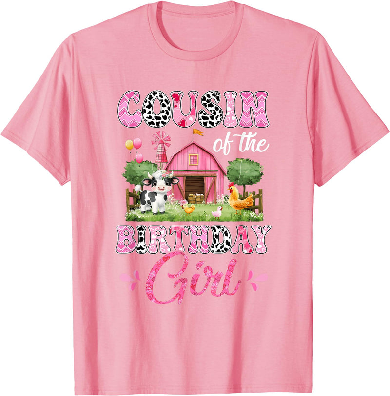 Cow First Birthday Girl Family Cousin Of The Birthday Girl 1St Birthday Cow Farm Family T-Shirt - Pink