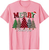 Merry Christmas Leopard Buffalo Red Plaid for Men Women T-Shirt - Pink