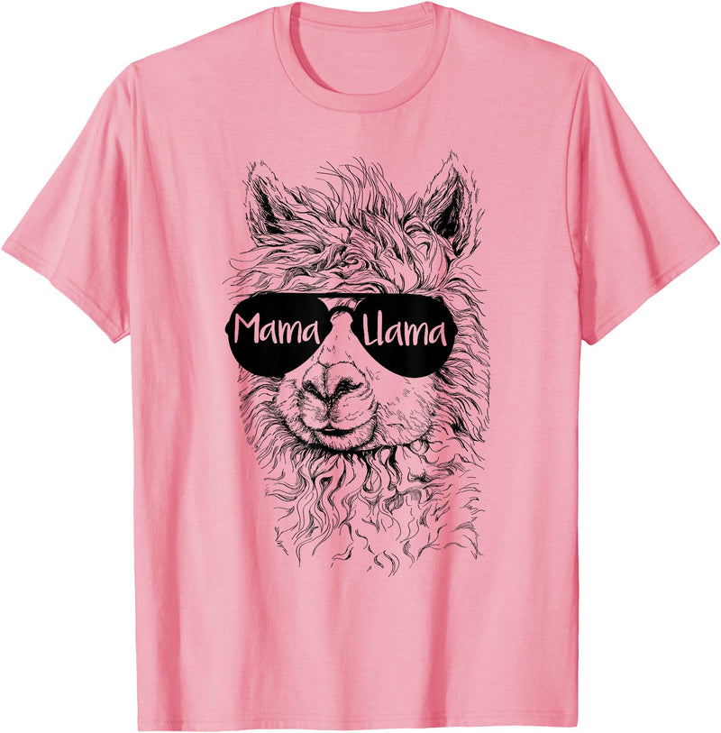 Mama Llama Funny Animal Apparel Llama Lover Mama Llama T-Shirt - Pink