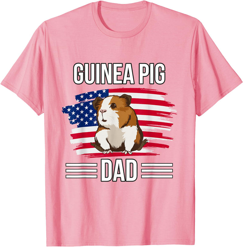 Funny Guinea Pigs Outfits Cavy US Flag 4th Of July Father's Day Guinea Pig Dad T-Shirt - Pink