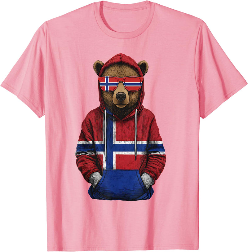 Cool Norwegian Roots Norway Norway Roots Bear Norge Norwegian Flag T-Shirt - Pink