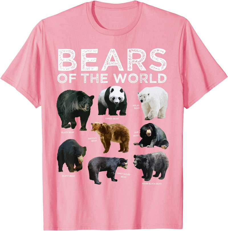 Bears of the World Creationz Eight Bears of the World Panda Polar Grizzly Black Cute T-Shirt - Pink