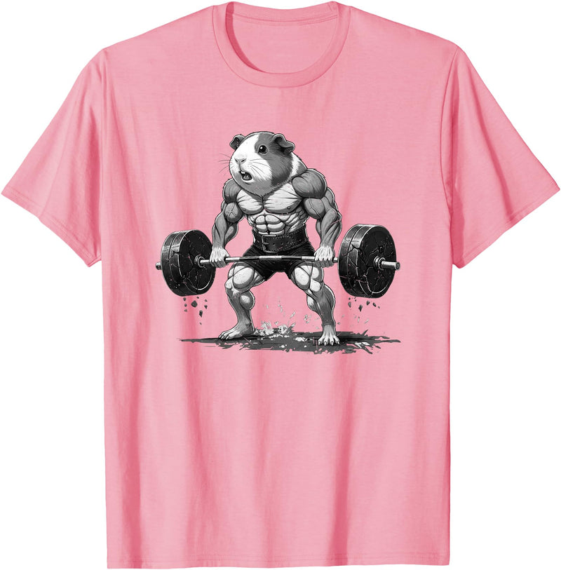 Strong Guinea Pig Lifting Fitness Workout Cool Muscular Guinea Pig Bodybuilder Fitness Power Gym T-Shirt - Pink