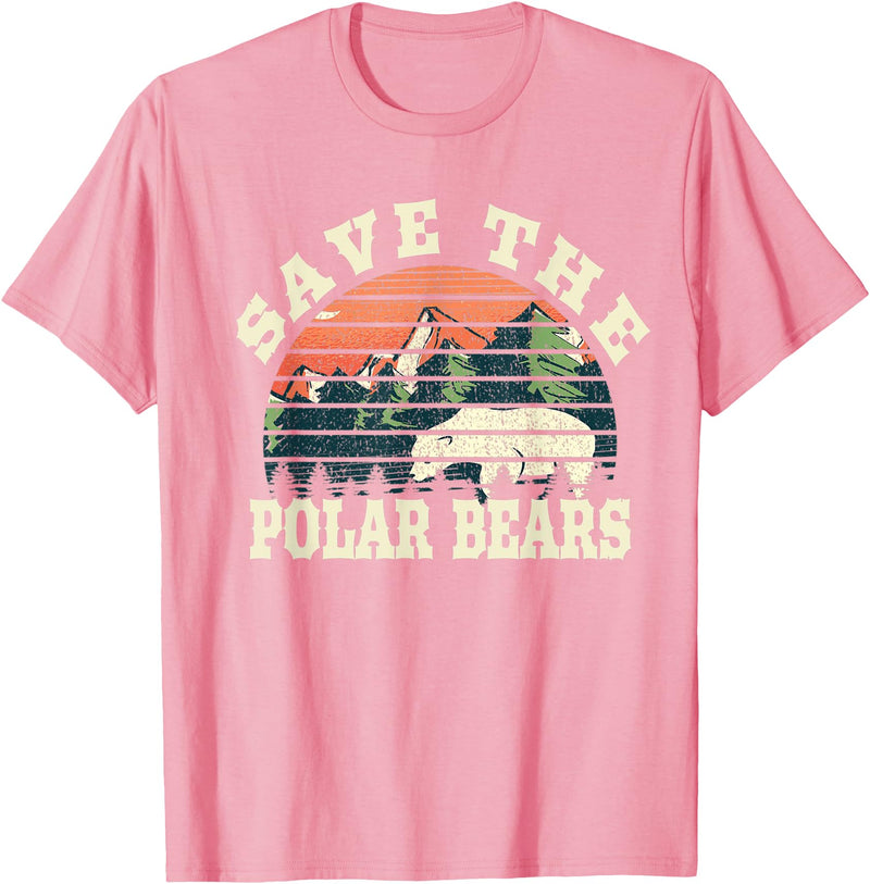 Save The Polar Bears By KnM Vintage Retro Sunset Landscape Save The Polar Bears T-Shirt - Pink