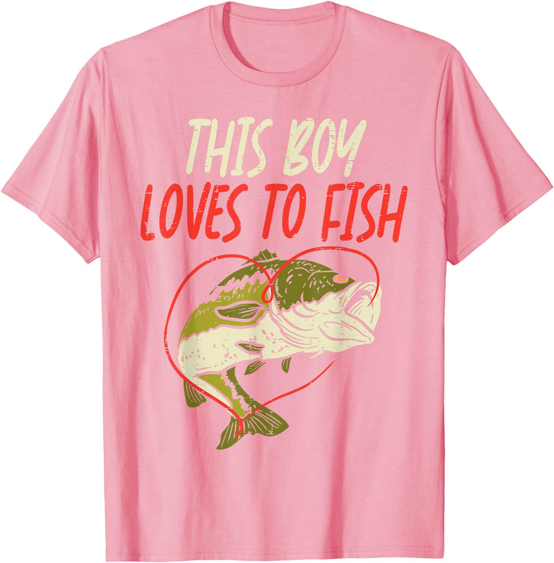 BoredKoalas Fish Fishing Shirts Fisherman Gifts This Boy Loves To Fish Bass Fishing Family Matching Men Gift T-Shirt - Pink