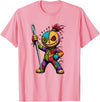 Colorful Voodoo Doll Patchwork Horror Halloween Creepy Rainbow Voodoo Doll with Needle Halloween T-Shirt - Pink