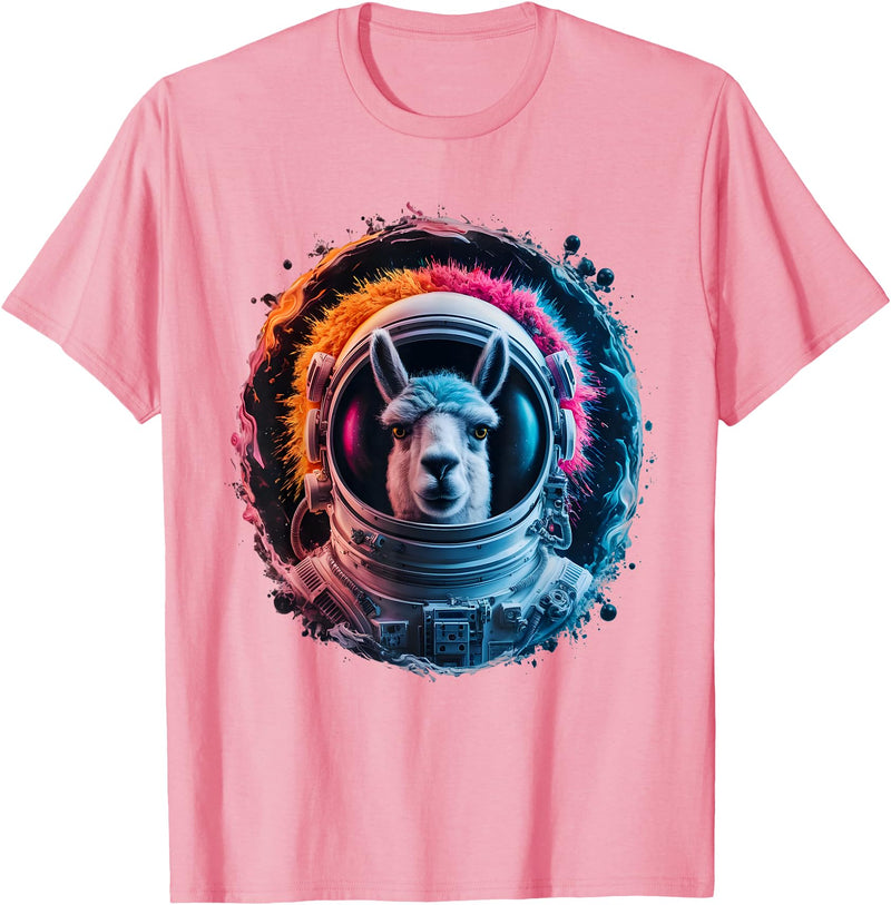 Click For Cool Space Animal Astronaut Designs Llama Men Woman Llama Colorful Space Astronaut Llama T-Shirt - Pink