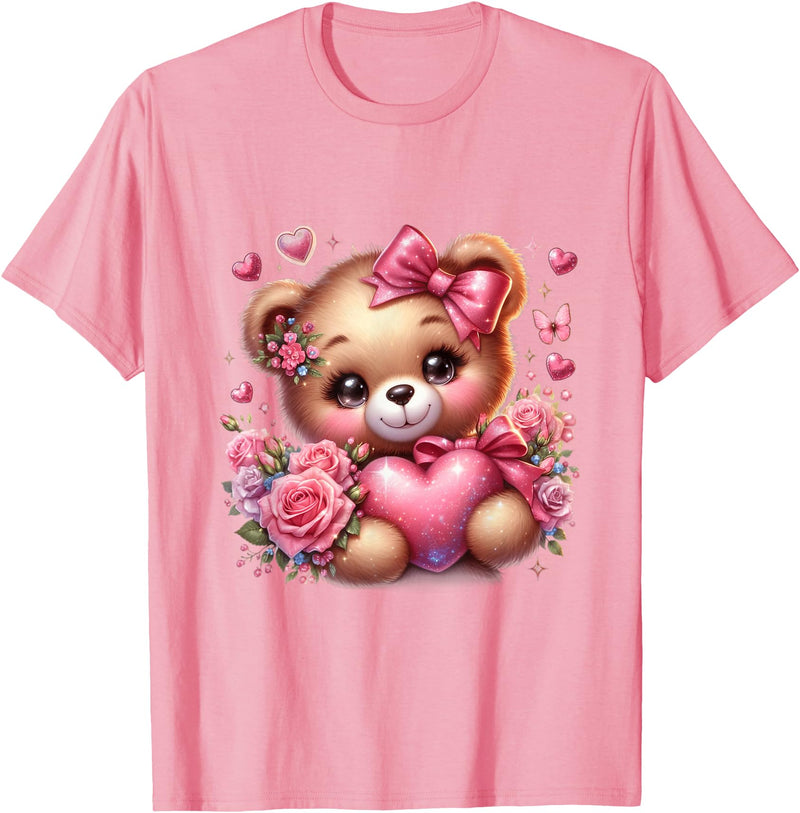 funny amazing valentine bear with heart T-Shirt - Pink