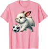 Cute Bunny Soccer Player Rabbit Kicking Ball T-Shirt in Pink