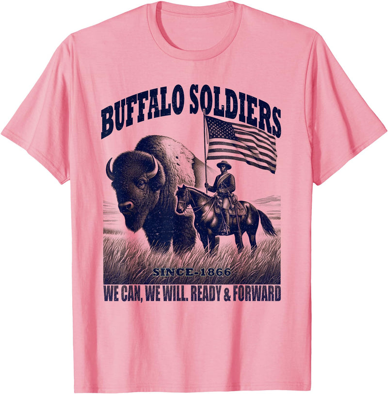 Buffalo Soldiers Vintage Military Graphic Tees Buffalo Soldiers, African American Black History Military T-Shirt - Pink
